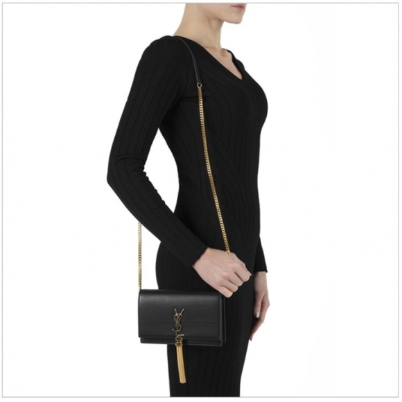 SOLD YSL Kate Wallet on Chain Croc-Embossed Navy - Picture 8 of 8